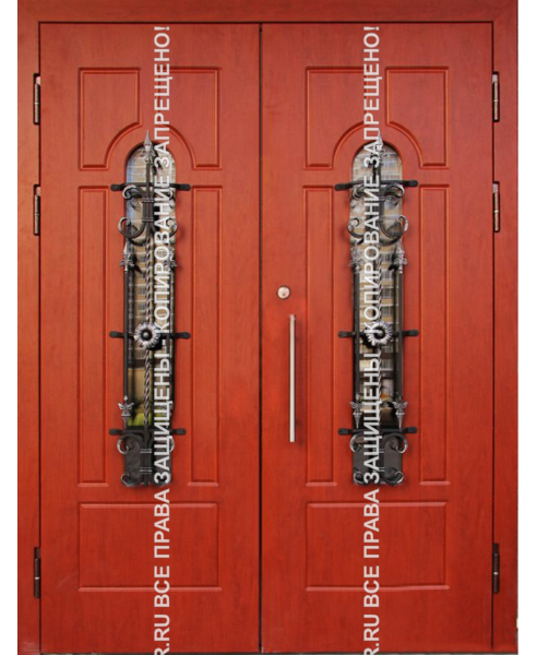 Металлическая входная двустворчатая дверь МДФ с ковкой/стеклом 3092 Металлическая входная двустворчатая дверь МДФ с ковкой/стеклом 3092