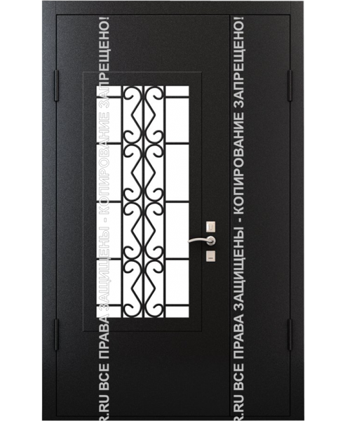 Дверь двустворчатая входная МДФ с ковкой/стеклом 3094 Дверь двустворчатая входная МДФ с ковкой/стеклом 3094